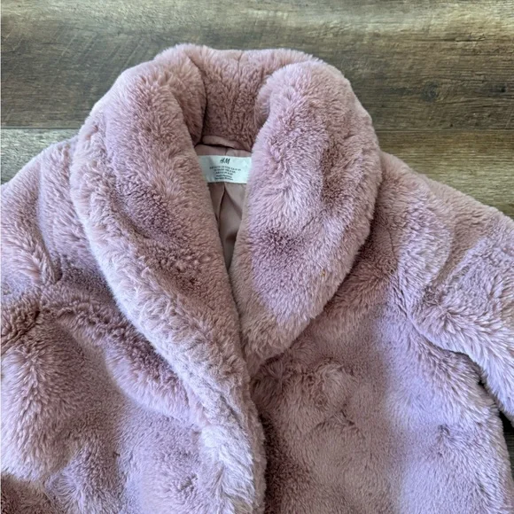 H&M Girls Mauve Pink Faux Fur Puffer Coat - Picture 2 of 7